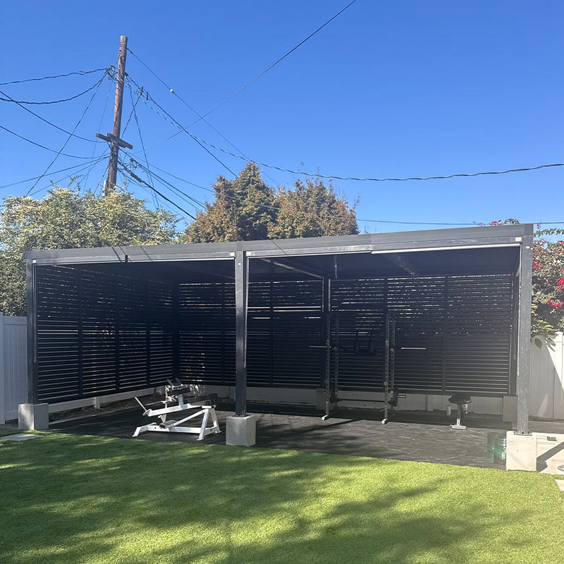 PURPLE LEAF Athena Louvered Pergola Grey Outdoor Aluminum Pergola with Shutter Wall Adjustable Gazebo Rainproof for Patio Deck Garden