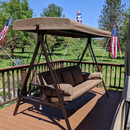 PURPLE LEAF Outdoor Patio Porch Swing Adjustable Backrest, 3-seat Swing Chair with Weather Resistant Steel Frame for Backyard ,Pillows Included