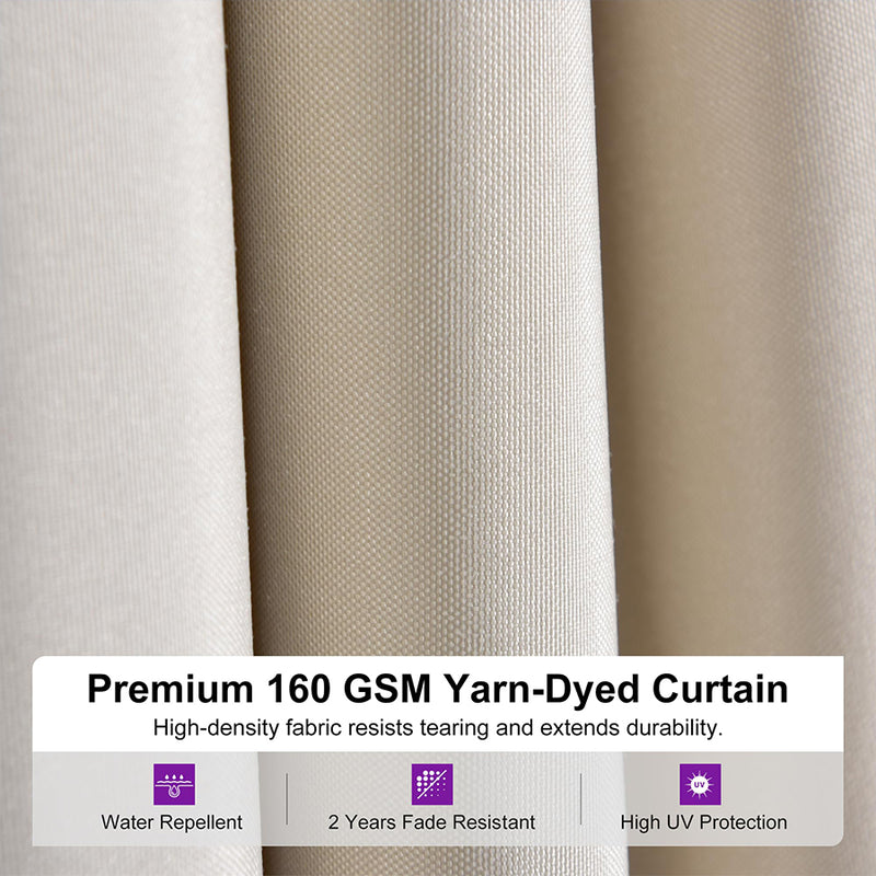 PURPLE LEAF Deck Gazebo Champagne Hardtop Metal Frame Double Roof with Curtains and Netting with Lights-clear
