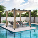 PURPLE LEAF Outdoor Pergola with Retractable Canopy Aluminum Shelter for Beach Porch Garden  Shade Pavilion Pergola  with Curtains