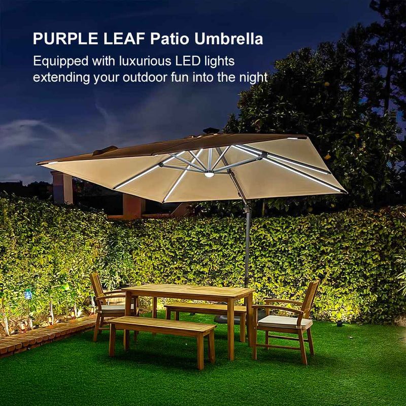 PURPLE LEAF Affordable Patio Umbrella with Lights 10ft Swivel Tiliting Outdoor Umbrella