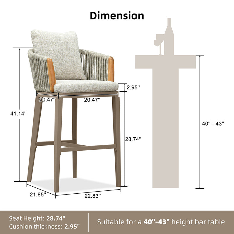 PURPLE LEAF Outdoor Bar Stools Chair Set of 2, Modern Rattan Bar Stool with Back and Cushion for Balcony, Indoor or Outdoor, Kitchen Island