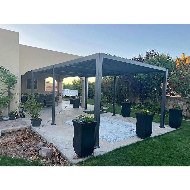 PURPLE LEAF Louvered Pergola 11.4' x 20.4' Outdoor Aluminum Pergola with Adjustable Roof for Deck Backyard Garden Grey Hardtop Gazebo