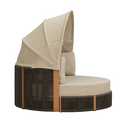 PURPLE LEAF Outdoor Round Daybed with Adjustable Canopy for Patio, Brown | Olefin fabric cover, thickened seat and back cushion, adjustable canopy, all weather aluminum frame, elegant wicker design