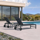 PURPLE LEAF Outdoor Lounge Chair Patio Chaise Pool Lounger Aluminum Frame with Side Table and Wheels for Outside Sunbathing Tanning Recliner Including Pillows
