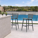 PURPLE LEAF Patio Counter Height Bar Stools Set of 2 Metal Bar Chairs with Back Wicker Woven Stools for Kitchen Island Pool Garden Outdoor Barstools