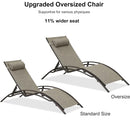 PURPLE LEAF oversized outdoor chaise lounge chair comparison: 11% wider seat, bronze aluminum, Textilene fabric.