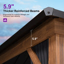PURPLE LEAF Metal Gazebo Double Roof Wood Grain Aluminum Frame with Curtains Netting and Reinforcement Support Rods