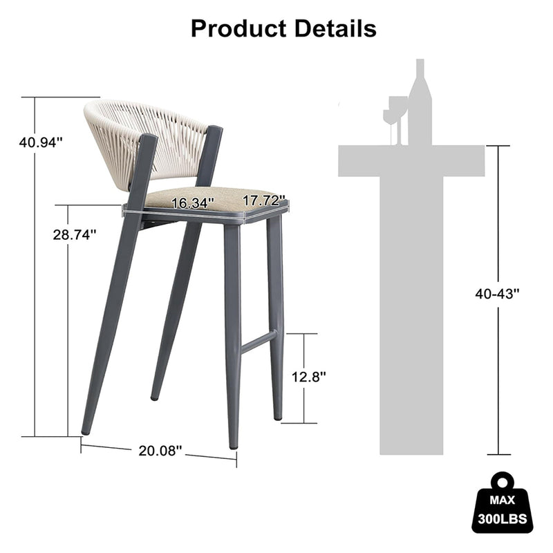 PURPLE LEAF Counter Height Bar Stool Set of 2 Outdoor Stool Chair with Footrest Patio Bar Height Stools Rattan Barstools for Outdoor or Indoor