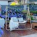 PURPLE LEAF Double Cloud Hanging Chair - Outdoor Patio Rattan Swing Chair with Cushion and Backrest.