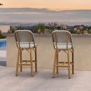 PURPLE LEAF Outdoor Bar Height Stools Set of 2 French Country Patio Rattan Bar Stool Chairs Outdoor Armless Barstools for Porch Garden Indoor Kitchen
