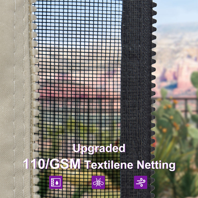 PURPLE LEAF Outdoor Hardtop Gazebo Champagne Metal Frame Galvanized Steel Double Roof with Curtains and Netting for Poolside