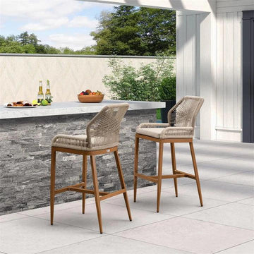Outdoor Bar Stools 2 Modern Counter Height Chairs with Cushions