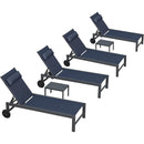 PURPLE LEAF Outdoor Lounge Chair Patio Chaise Pool Lounger Aluminum Frame with Side Table and Wheels for Outside Sunbathing Tanning Recliner Including Pillows