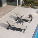 PURPLE LEAF Outdoor Lounge Chair Patio Chaise Pool Lounger Aluminum Frame with Side Table and Wheels for Outside Sunbathing Tanning Recliner Including Pillows