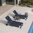 PURPLE LEAF Outdoor Lounge Chair Patio Chaise Pool Lounger Aluminum Frame with Side Table and Wheels for Outside Sunbathing Tanning Recliner Including Pillows
