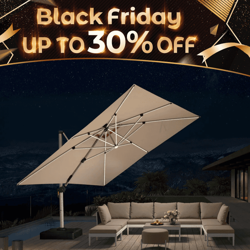 PURPLE LEAF Double Top 9 / 10 / 11 / 12 ft Square Outdoor Umbrellas with Lights