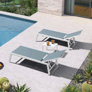 PURPLE LEAF Outdoor Chaise Lounge Chairs Set of 2 White Aluminum Lounge Chair Five-Position Adjustable Chaise with Wheels and Table for Pool Deck Patio