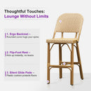 PURPLE LEAF Outdoor Bar Height Stools Set of 2 French Country Patio Rattan Bar Stool Chairs Outdoor Armless Barstools for Porch Garden Indoor Kitchen