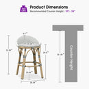 PURPLE LEAF Patio Oversized Backrest Bar Height Stool Set of 2 Outdoor Round Barstools Aluminum Frame Woven Rattan for Indoor Kitchen Dining Bistros Cafe Restaurant