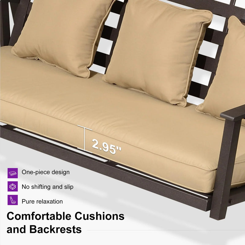 PURPLE LEAF Outdoor Porch Swing with Adjustable PVC Canopy and Side Cup Holder for Outside Garden Porch, Cushion and Pillows Included
