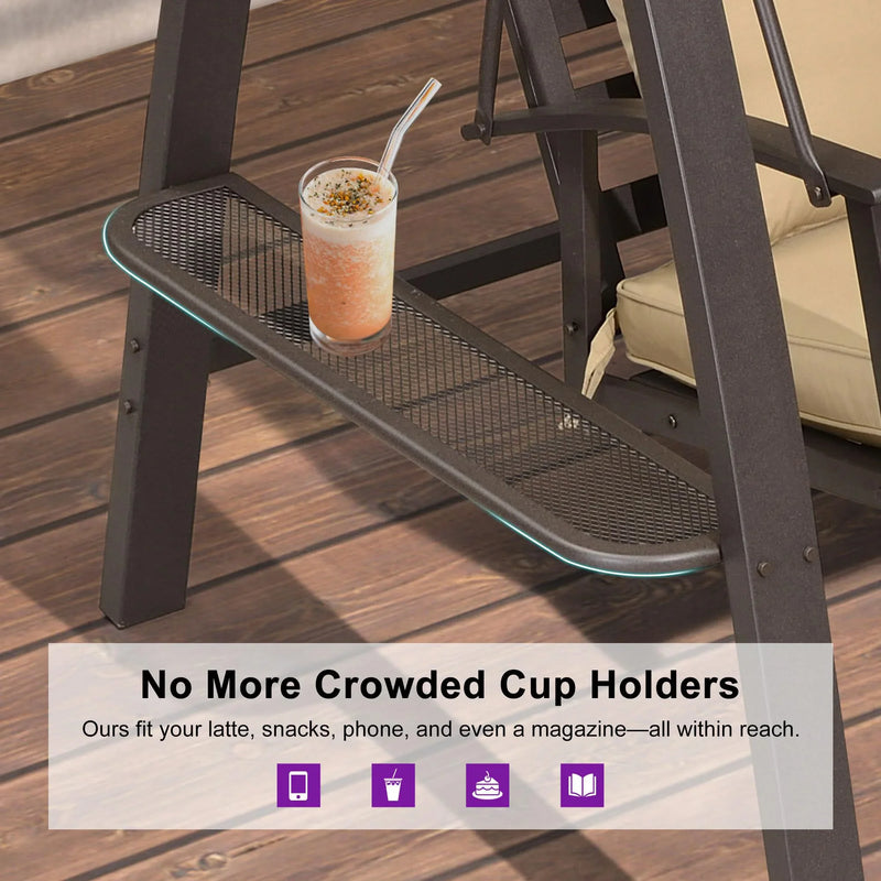 PURPLE LEAF Outdoor Porch Swing with Adjustable PVC Canopy and Side Cup Holder for Outside Garden Porch, Cushion and Pillows Included
