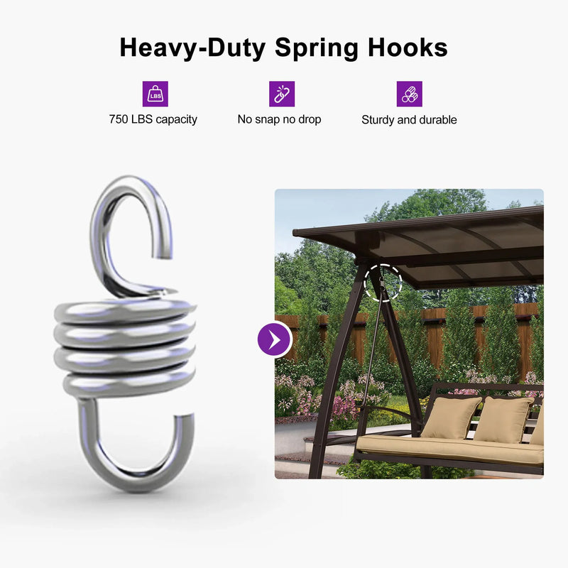PURPLE LEAF Outdoor Porch Swing with Adjustable PVC Canopy and Side Cup Holder for Outside Garden Porch, Cushion and Pillows Included