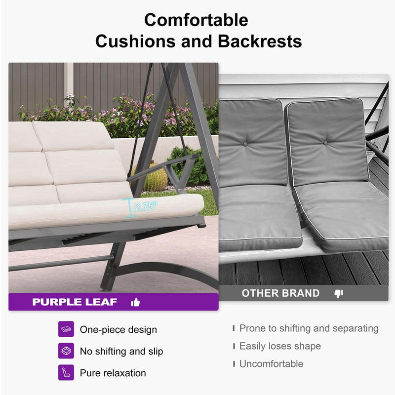 PURPLE LEAF Outdoor Deluxe Modern Swing Chairs with PVC Canopy, Swing for Patio Gadern Porch, Solar LED Light and Cushions Included
