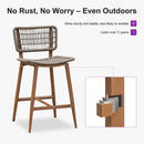 PURPLE LEAF Patio Counter Height Bar Stools Set of 2 Metal Bar Chairs with Back Wicker Woven Stools for Kitchen Island Pool Garden Outdoor Barstools