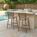 PURPLE LEAF Patio Counter Height Bar Stools Set of 2 Metal Bar Chairs with Back Wicker Woven Stools for Kitchen Island Pool Garden Outdoor Barstools
