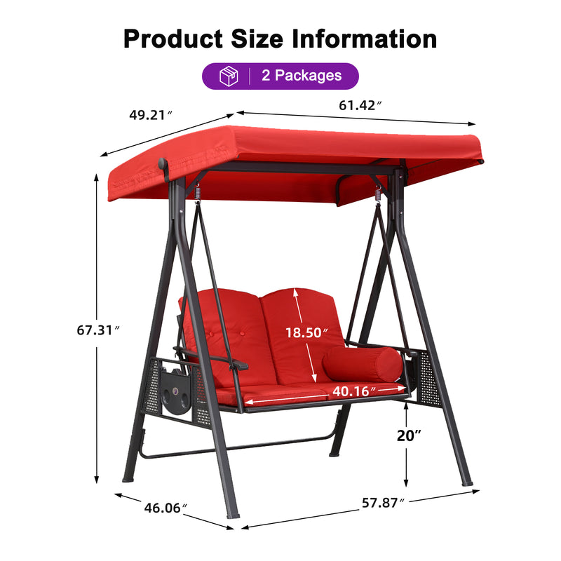 PURPLE LEAF Outdoor Patio Porch Swing with Stand, Chair with Adjustable Tilt Canopy All-Weather Steel Frame for Backyard Front Porch Lawn