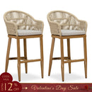 PURPLE LEAF Outdoor Bar Stools Set of 2 Rattan Bar Stools Counter Stools with Back and Cushions  for Patio, Garden, Kitchen