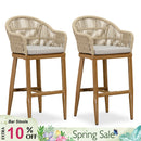 PURPLE LEAF Outdoor Bar Stools Set of 2 Rattan Bar Stools Counter Stools with Back and Cushions  for Patio, Garden, Kitchen