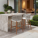 PURPLE LEAF Outdoor Bar Stools Set of 2 Modern Wicker Aluminum Bar Chairs with Wraparound Arm Backrest for Outdoor or Indoor