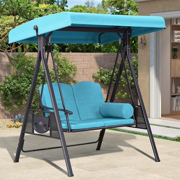 Porch Swing with Adjustable Canopy Steel Frame Cushions