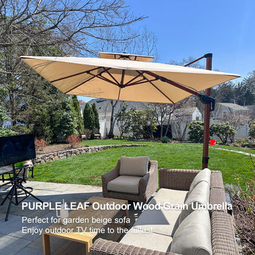 9/10/11/12ft Wood Pattern Square Cantilever Patio Umbrella