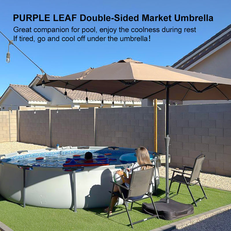 PURPLE LEAF Double-Sided Market Umbrella Large Rectangular Patio Umbrellas with Base