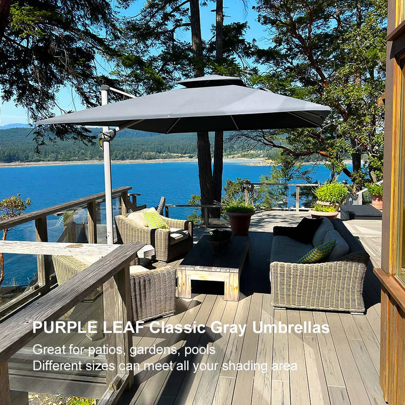 PURPLE LEAF Rectangular Large Outdoor Cantilever Umbrella With Base for Garden, Pool