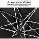 PURPLE LEAF 9x9ft cantilever umbrella with 8 aluminum ribs for superior structural support.