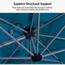 Teal PURPLE LEAF 10x13ft cantilever umbrella underside with aluminum frame for superior stability in wind.