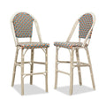 OPEN BOX I PURPLE LEAF French Counter Height Bar Height Stool Set of 2, Patio Bar Chairs with Back Rattan, French Bistro Set