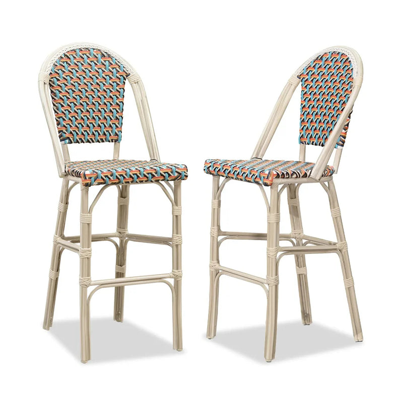 OPEN BOX I PURPLE LEAF French Counter Height Bar Height Stool Set of 2, Patio Bar Chairs with Back Rattan, French Bistro Set