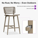 PURPLE LEAF Patio Counter Height Bar Stools Set of 2 Metal Bar Chairs with Back Wicker Woven Stools for Kitchen Island Pool Garden Outdoor Barstools