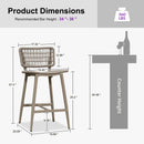 PURPLE LEAF Patio Counter Height Bar Stools Set of 2 Metal Bar Chairs with Back Wicker Woven Stools for Kitchen Island Pool Garden Outdoor Barstools
