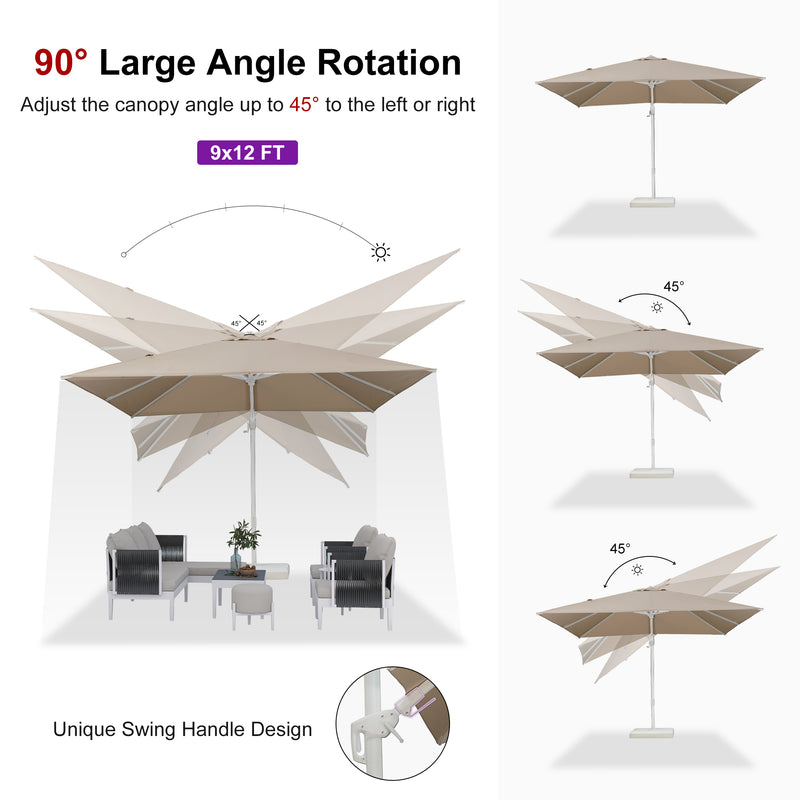 PURPLE LEAF Best White Patio Rotating Umbrella Swivel Outdoor Umbrellas