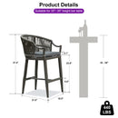 PURPLE LEAF Patio Bar Stools Set of 2 Outdoor Wicker Modern High Bar Chairs Metal Cushioned Barstools with Backs and Ergonomic Armrest