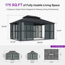 PURPLE LEAF Luxury Sunroom Solarium 360° Transparent Outdoor Living Room with Elegant Curtains Outdoor Gazebo with 4-Side Sliding Doors and Windows for Entertaining