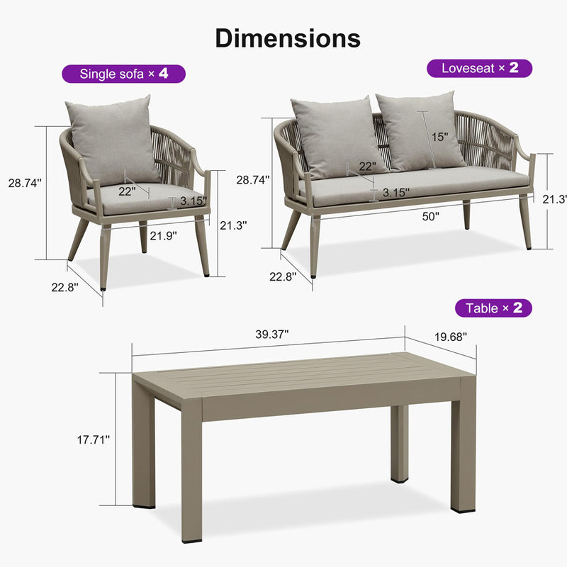 PURPLE LEAF Buler 4/8 Pieces Modern Patio Conversation Set with Rattan Chairs and Coffee Table Sofa for Poolside