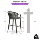 PURPLE LEAF Patio Bar Stools Set of 2 Outdoor Wicker Modern High Bar Chairs Metal Cushioned Barstools with Backs and Ergonomic Armrest