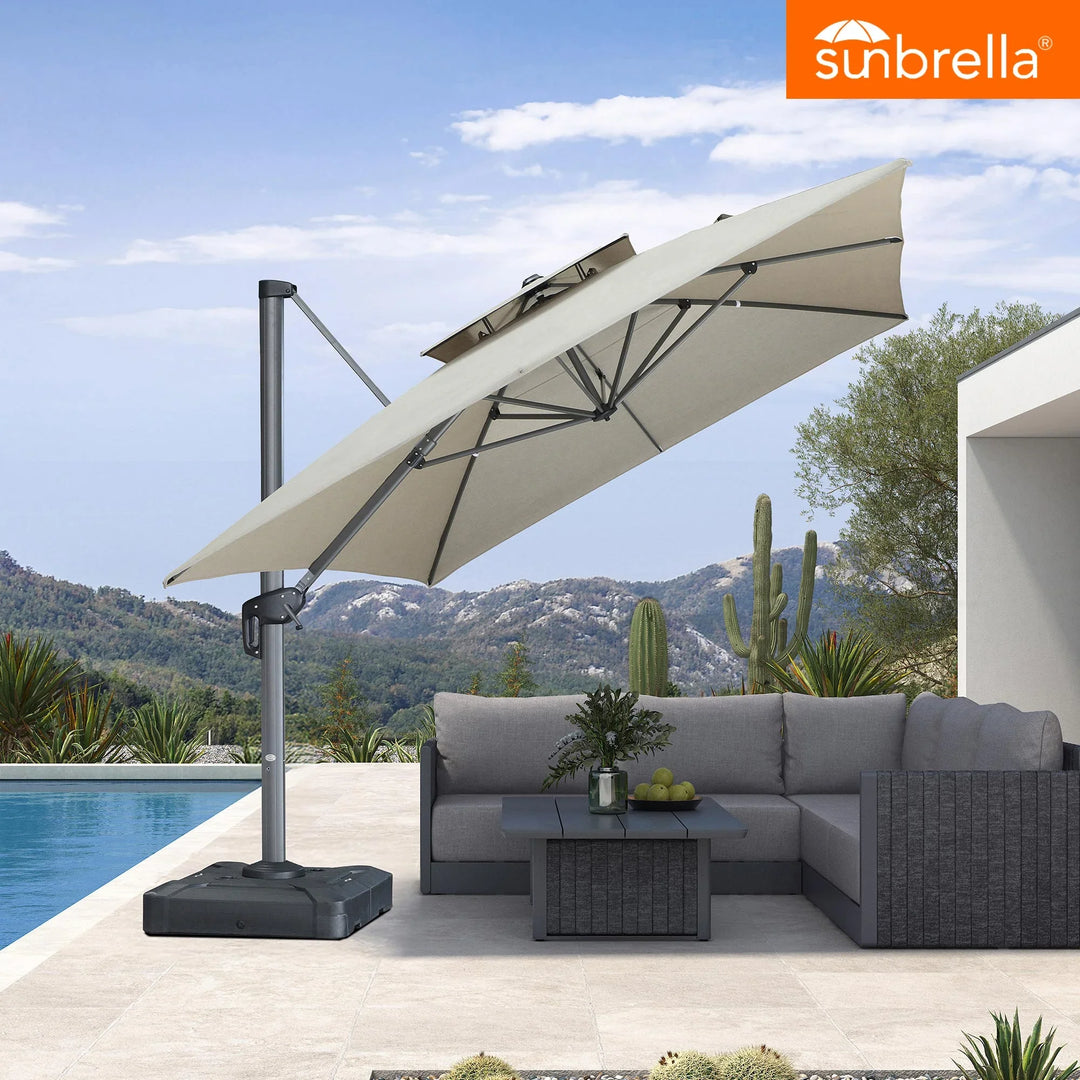 PURPLE LEAF Double Top Sunbrella Outdoor Grey Frame Cantilever